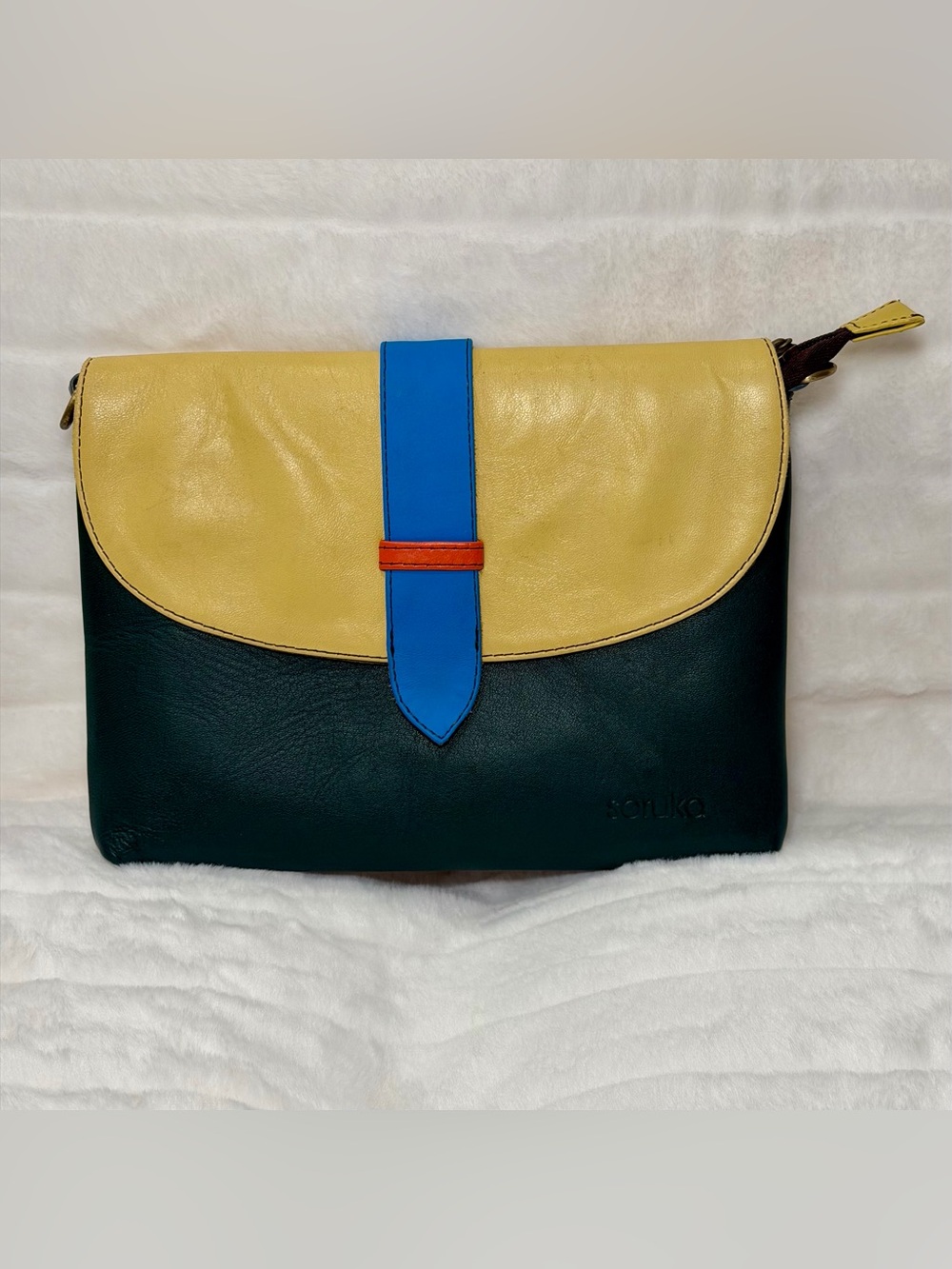Soruka Colorblock Recycled Leather Crossbody Clutch Wristlet Bag